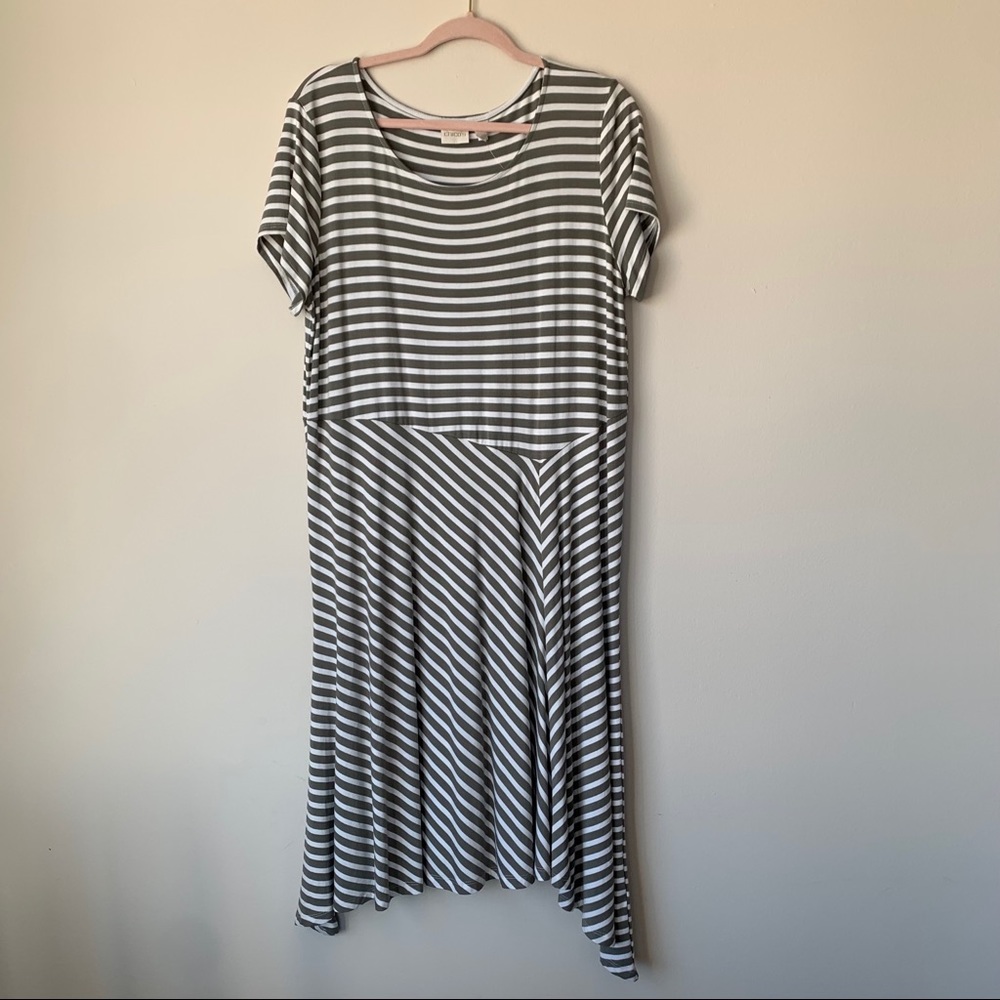Chico’s NWT Cayla Cap Sleeve Dress Striped Size 3 Asymmetrical